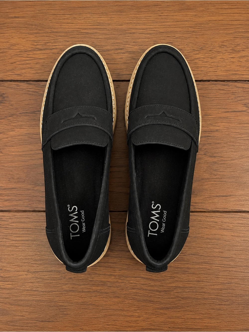 TOMS Black Suede Lug Sole Penny Loafers - Picture 3 of 6